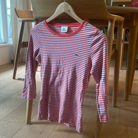 Lacoste striped 3/4 length sleeve tee size 36/xs - Picture 2 of 7